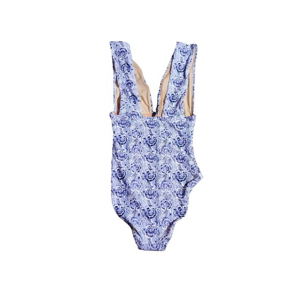 J. Crew V-neck One-Piece Blue Dandelion Print Swim Suit New With Tags Women's 0 - Picture 2 of 15